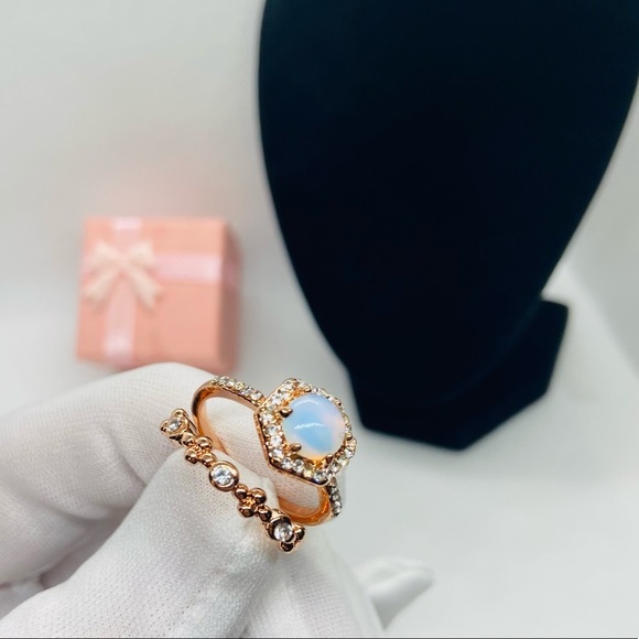 NEW Rose Gold 2pcs/set Hexagonal Opal Ring - Picture 5 of 7
